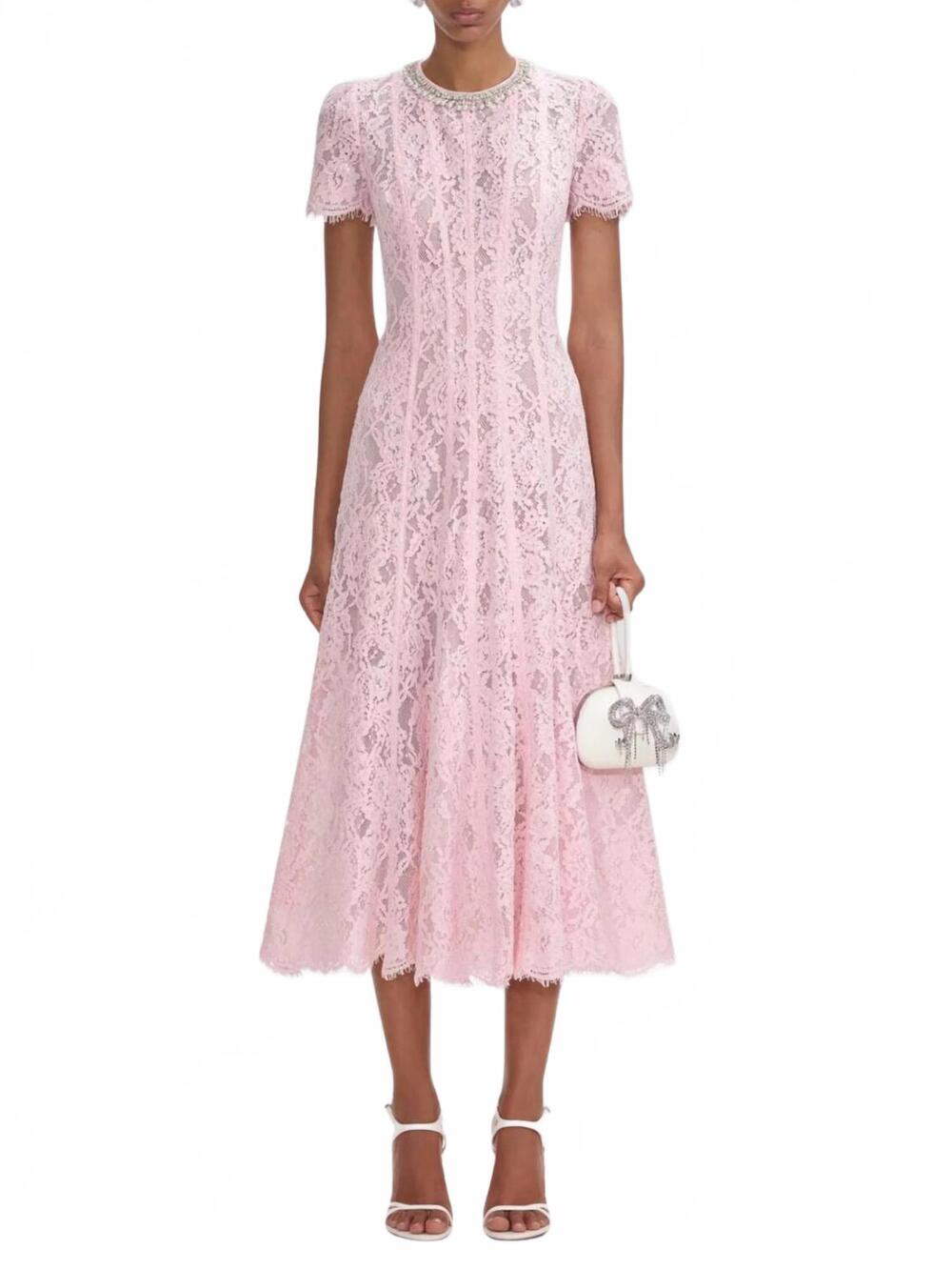 NEW SELF-PORTRAIT lace embellished midi dress in pink